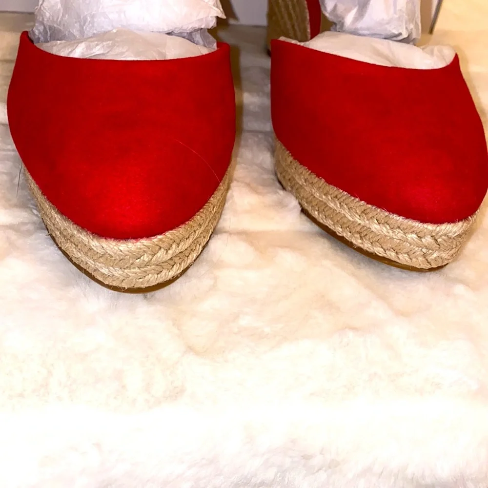 Crown & Ivy Espadrilles New in Box Sz 7.5 Espadrille Wedge Pink Red - Picture 7 of 14